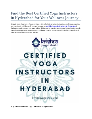 Find the Best Certified Yoga Instructors in Hyderabad for Your Wellness Journey