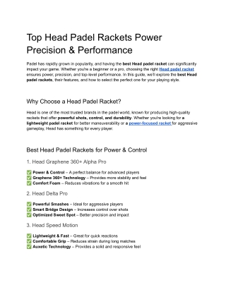 Top Head Padel Rackets Power Precision & Performance