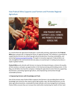 How Prakruti Mitra Supports Local Farmers and Promotes Regional Agriculture