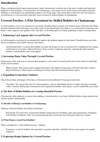 Covered Porches: A Wise Investment by Skilled Builders in Chattanooga