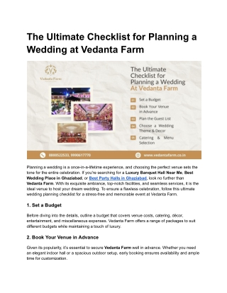 The Ultimate Checklist for Planning a Wedding at Vedanta Farm
