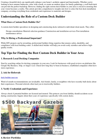 Top Tips for Finding the Best Custom Deck Builder in Your Area