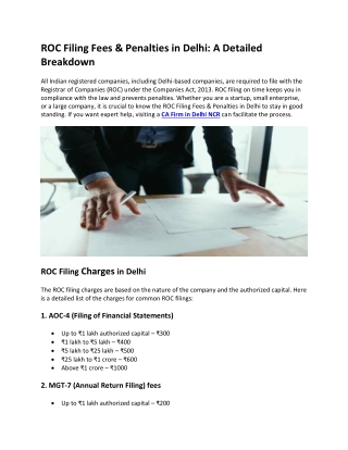 ROC Filing Fees & Penalties in Delhi