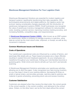 Warehouse Management Solutions For Your Logistics Chain