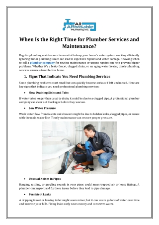 When Is the Right Time for Plumber Services and Maintenance?