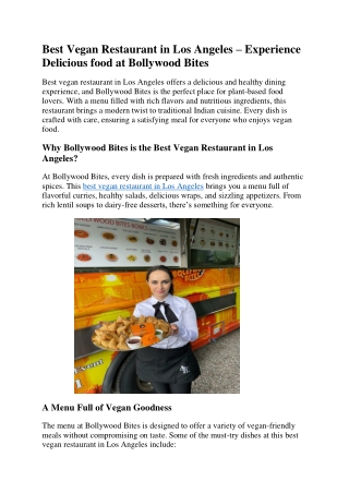 Best Vegan Restaurant in Los Angeles – Experience Delicious food at Bollywood Bites