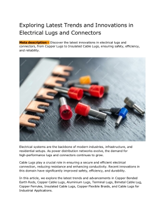 Exploring Latest Trends and Innovations in Electrical Lugs and Connectors