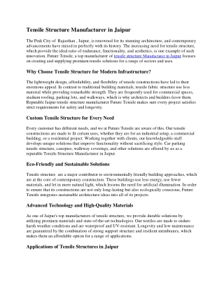 Tensile Structure Manufacturer in Jaipur