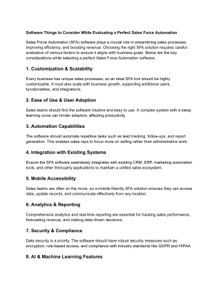 Software Things to Consider While Evaluating a Perfect Sales Force Automation