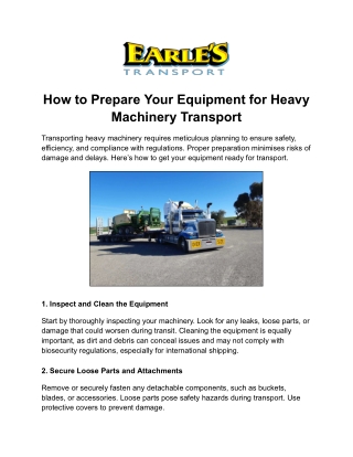 How to Prepare Your Equipment for Heavy Machinery Transport