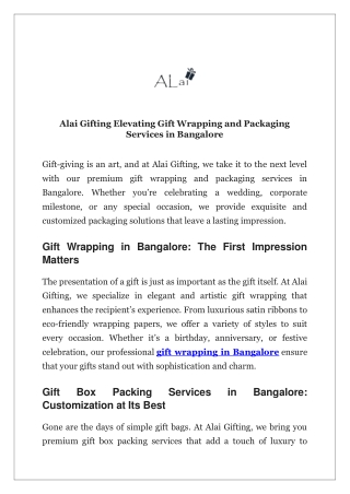 Alai Gifting Elevating Gift Wrapping and Packaging Services in Bangalore