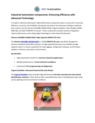 Industrial Automation Components: Enhancing Efficiency with Advanced Technology