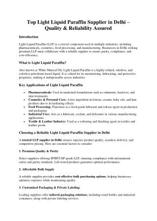 Top Light Liquid Paraffin Supplier in Delhi