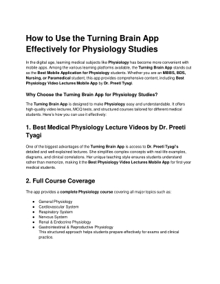 How to Use the Turning Brain App Effectively for Physiology Studies