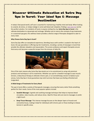 Discover Ultimate Relaxation at Sutra Day Spa in Surat