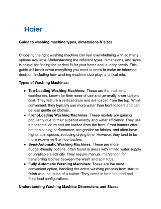 Guide to washing machine types, dimensions & sizes