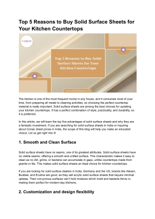 Top 5 Benefits of Purchasing Solid Surface Sheets for Kitchen Countertops