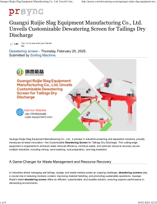 Guangxi Ruijie Slag Equipment Manufacturing Co., Ltd. Unveils Customizable Dewatering Screen for Tailings Dry Discharge