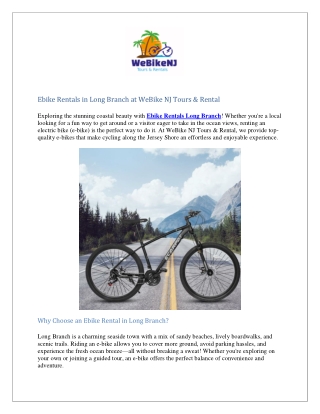 Ebike Rentals in Long Branch at WeBike NJ Tours & Rental
