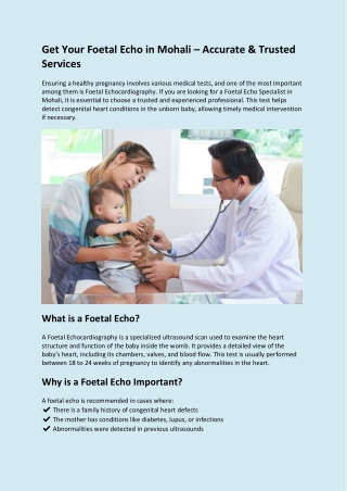 Get Your Foetal Echo in Mohali – Accurate & Trusted Services