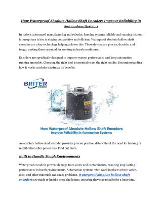 How Waterproof Absolute Hollow Shaft Encoders Improve Reliability in Automation
