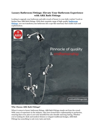 Luxury Bathroom Fittings Elevate Your Bathroom Experience with ARK Bath Fittings