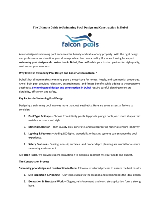 The Ultimate Guide to Swimming Pool Design and Construction in Dubai