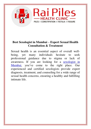 Best Sexologist in Mumbai  Expert Sexual Health Consultation & Treatment
