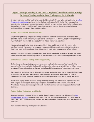 Crypto Leverage Trading in the USA A Beginner’s Guide to Online Foreign Exchange Trading and the Best Trading App for US