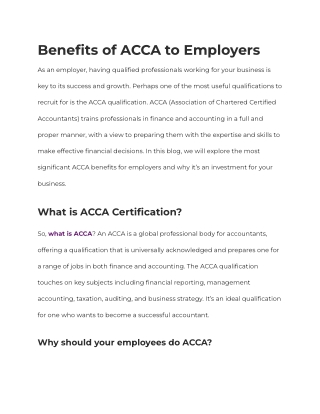 Benefits of ACCA to Employers