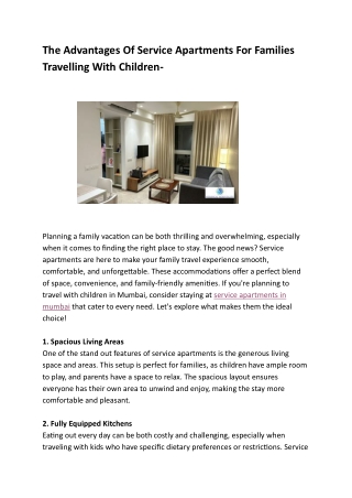 The Advantages Of Service Apartments For Families Travelling With Children