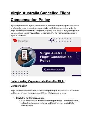 Virgin Australia Cancelled Flight Compensation Policy