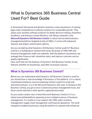 What Is Dynamics 365 Business Central Used For_ Best Guide