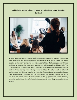 Behind the Scenes What's Included in Professional Video Shooting Services