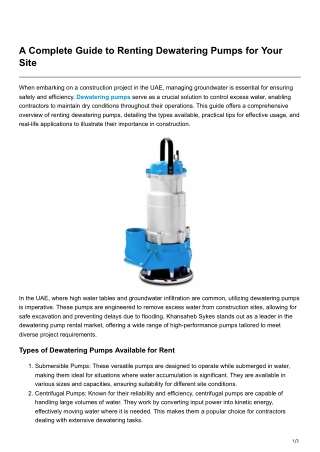 A Complete Guide to Renting Dewatering Pumps for Your Site
