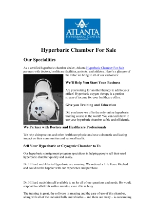 Hyperbaric Chamber For Sale