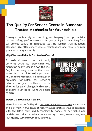Top-Quality Car Service Centre in Bundoora – Trusted Mechanics for Your Vehicle