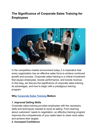 The Significance of Corporate Sales Training for Employees