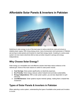 Affordable Solar Panels & Inverters in Pakistan