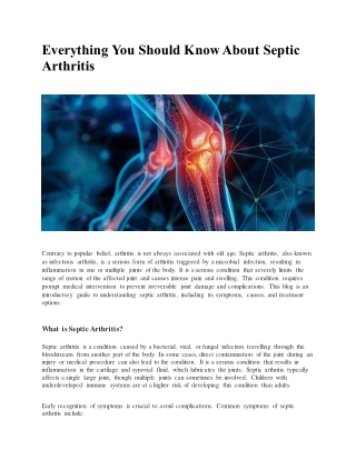 Septic Arthritis Symptoms, Causes and Cure Graphic Era Hospital