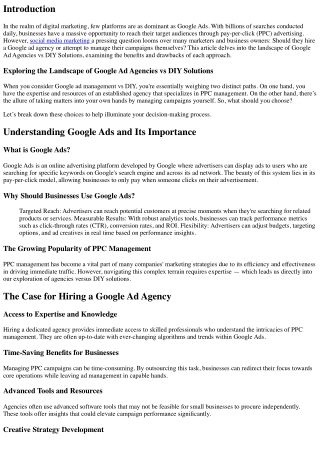 Exploring the Landscape of Google Ad Agencies vs DIY Solutions