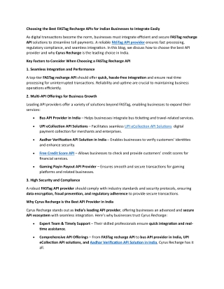 Choosing the Best FASTag Recharge APIs for Indian Businesses to Integrate Easily