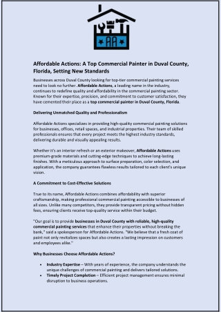 Affordable Actions: A Top Commercial Painter in Duval County, Florida