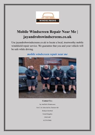 Mobile Windscreen Repair Near Me  jayandrobswindscreens.co.uk