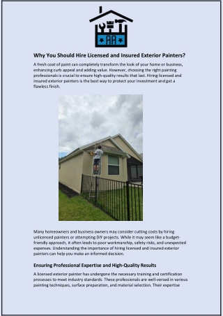 Why You Should Hire Licensed and Insured Exterior Painters?