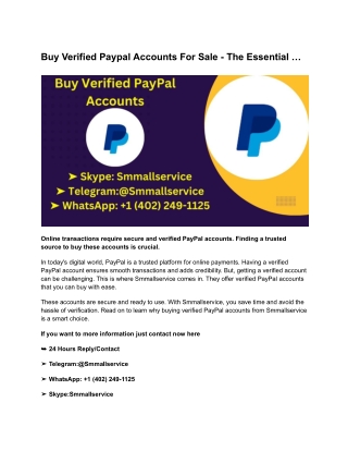 Buy Verified Paypal Accounts For Sale - The Essential