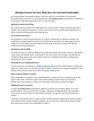 Window Screens for Cars - Keep Your Car Cool and Comfortable