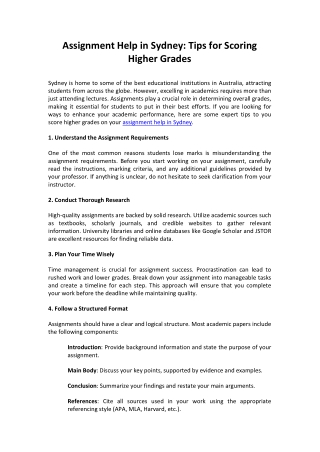 Assignment Help in Sydney: Tips for Scoring Higher Grades