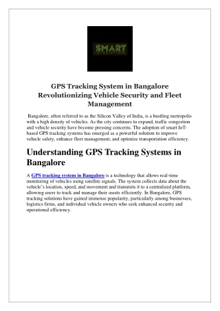 GPS Tracking System in Bangalore Revolutionizing Vehicle Security and Fleet Management