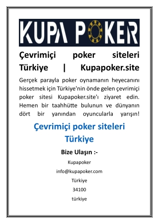 Çevrimiçi poker siteleri Türkiye  Kupapoker.site